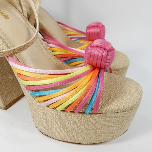 Larroude Valerie Knotted Satin Platform Sandals Sz 8.5 Multi 140MM Heel NEW $330 - Picture 15 of 16